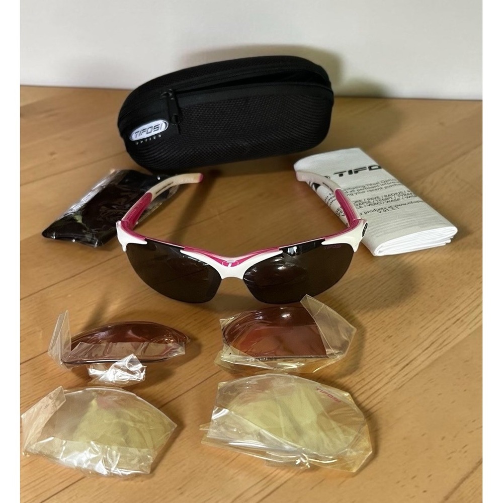 Ladies Womens TIFOSI Optics WISP Pink And White Sunglasses Lenses X 3 + Bonus!